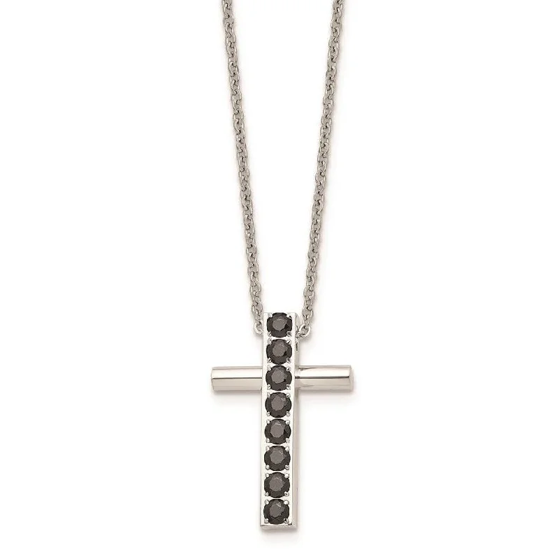 Ladies necklaces Christmas styles-Stainless Steel Polished Black CZs Cross Necklace