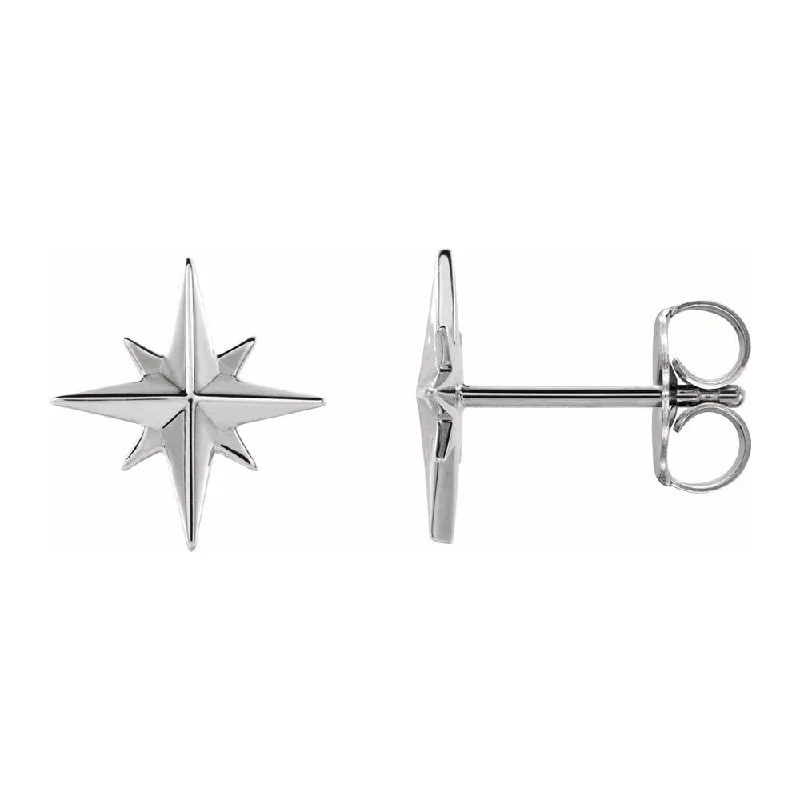 Ladies earrings sale events-Platinum North Star Post Earrings, 9.5mm (3/8 Inch)