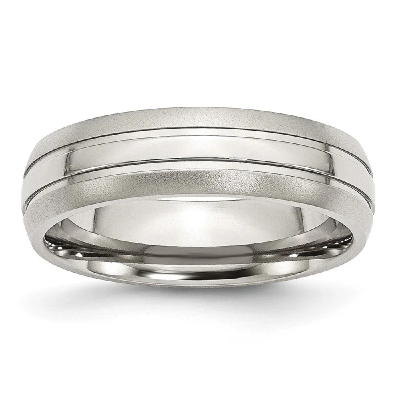 Ladies ring viral picks-6mm Stainless Steel Grooved Brushed Edge Standard Fit Band