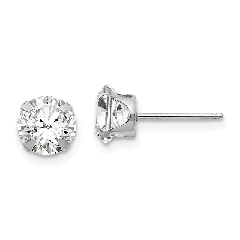 Ladies earrings star motifs-6.5mm Round Cubic Zirconia Stud Earrings in 14k White Gold