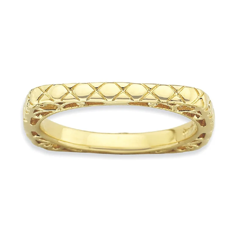 Ladies ring casual vibes-2.25mm Stackable 14K Yellow Gold Plated Silver Square Snake Skin Band