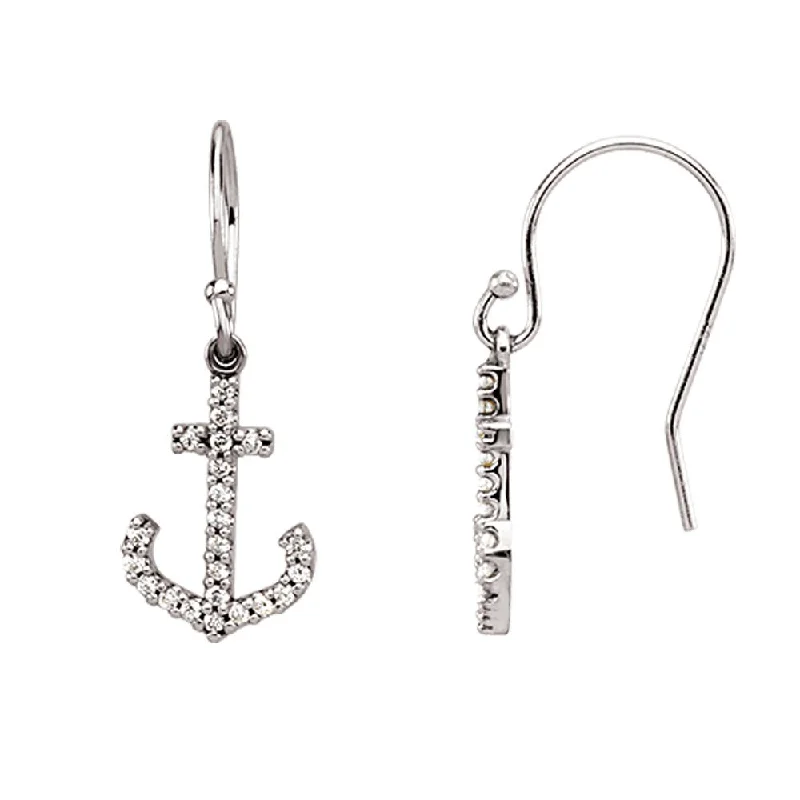 Ladies earrings worldwide trends-1/5 cttw Diamond Anchor Earrings in 14k White Gold