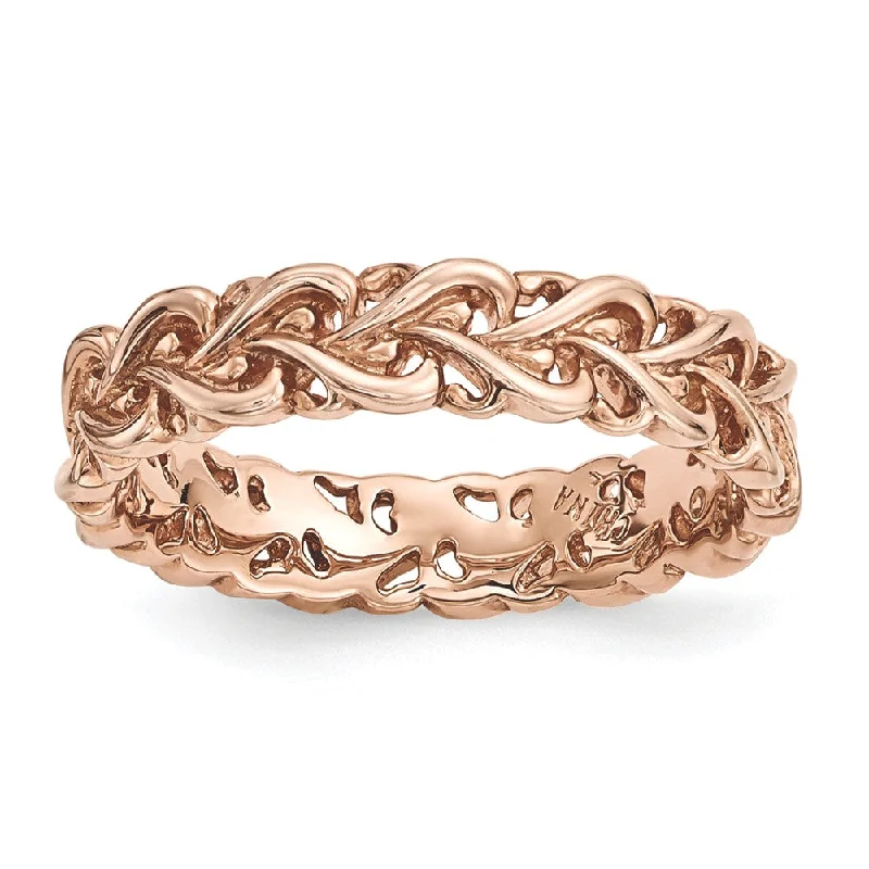 Ladies ring jade details-4.5mm Rose Gold Tone Plated Sterling Silver StackableCarved Heart Band