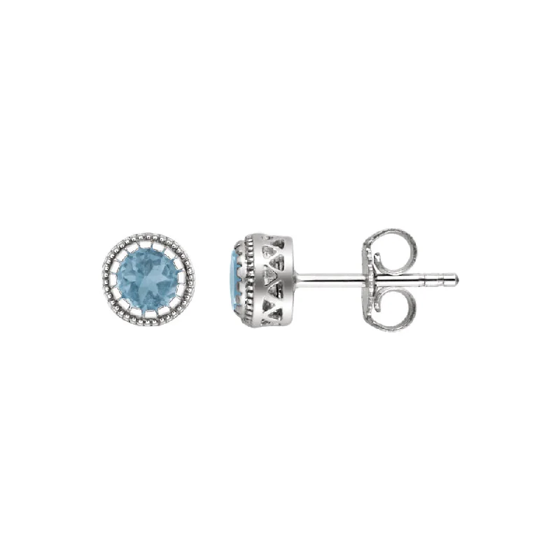 Ladies earrings collectible items-Blue Topaz December Birthstone 8mm Stud Earrings in 14k White Gold