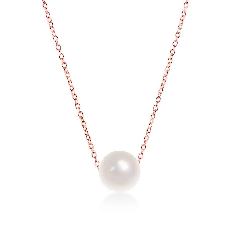 Ladies necklaces European styles-Sterling Silver Single Threaded Freshwater Pearl Necklace - Rose Gold Plated