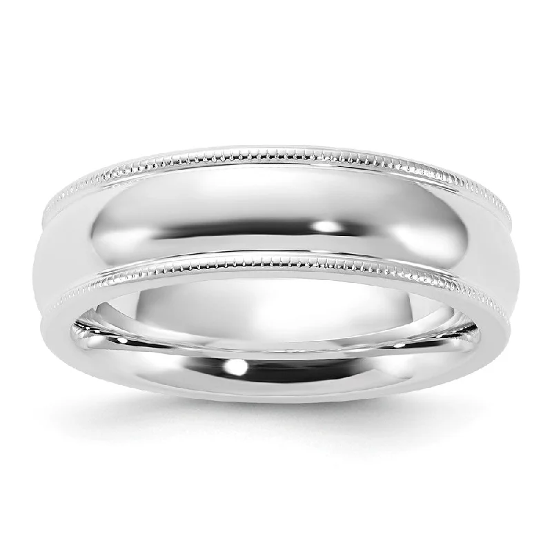 Ladies ring price range-6mm Sterling Silver Half Round Milgrain Comfort Fit Band