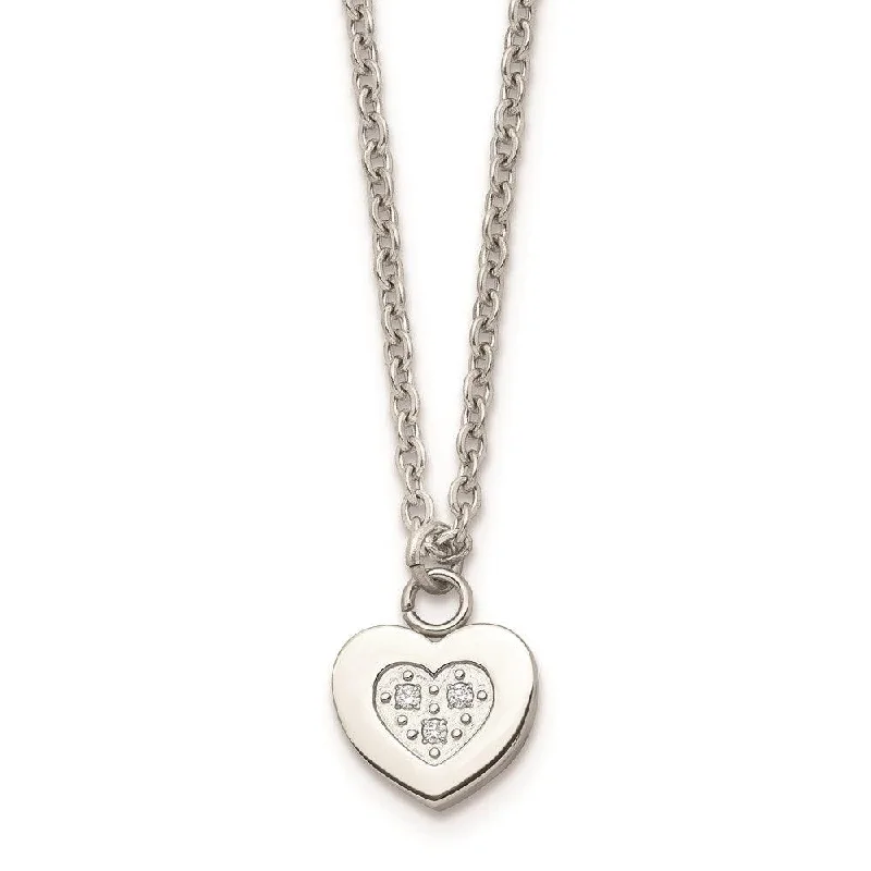 Ladies necklaces choker styles-Stainless Steel Polished Heart with CZs Necklace