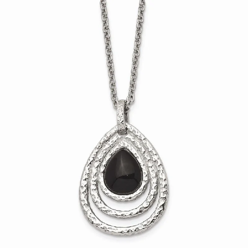 Ladies necklaces geometric shapes-Stainless Steel Polished/Textured Black Onyx w/2in ext. Necklace