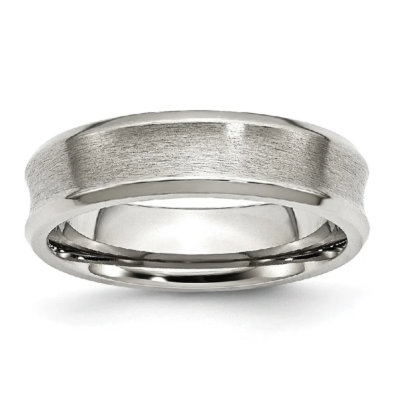 Ladies ring luxurious designs-6mm Stainless Steel Concaved Beveled Edge Standard Fit Band