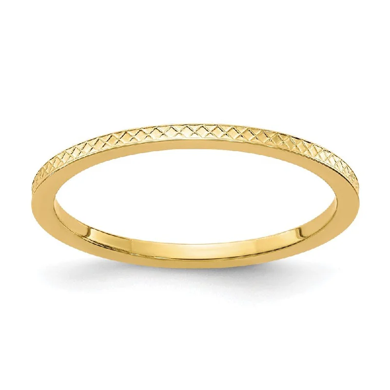 Ladies ring natural stones-1.2mm 14k Yellow Gold Crisscross Flat Stackable Band