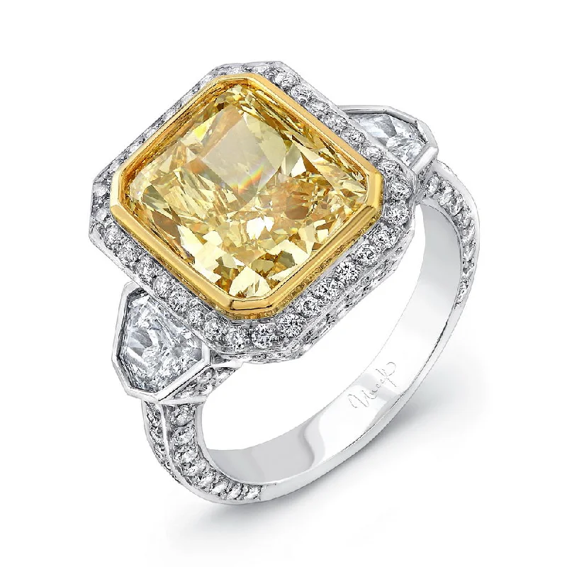 Ladies engagement rings luxury brands-Uneek Deco-Inspired Diamonds-All-Around Fancy Yellow-Center Three-Stone Engagement Ring