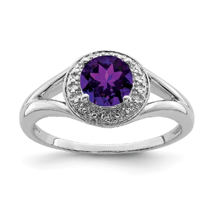 Ladies ring youthful designs-Sterling Silver .01 Ctw Diamond & Round Amethyst Ring