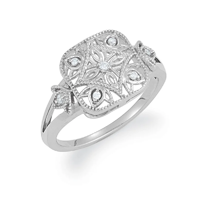 Ladies ring cute looks-Vintage Style .05 Ctw (G-H, I2) Diamond Square Ring in Silver