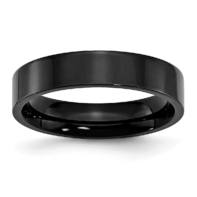 Ladies ring engagement picks-5mm Black Plated Stainless Steel Polished Flat Band