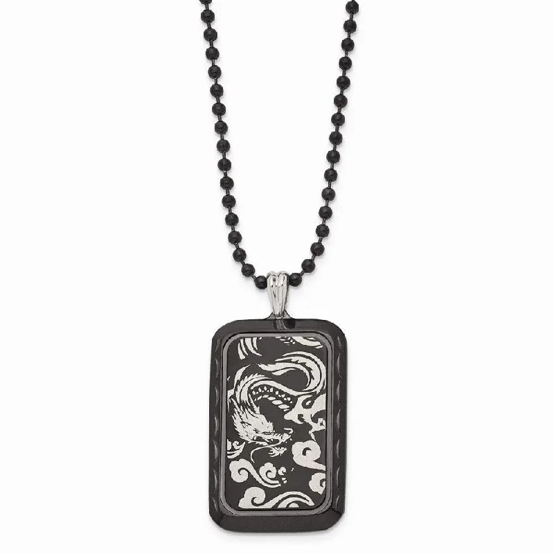 Ladies necklaces buying tips-Stainless Steel Black IP-plated with Dragon Dog Tag Necklace