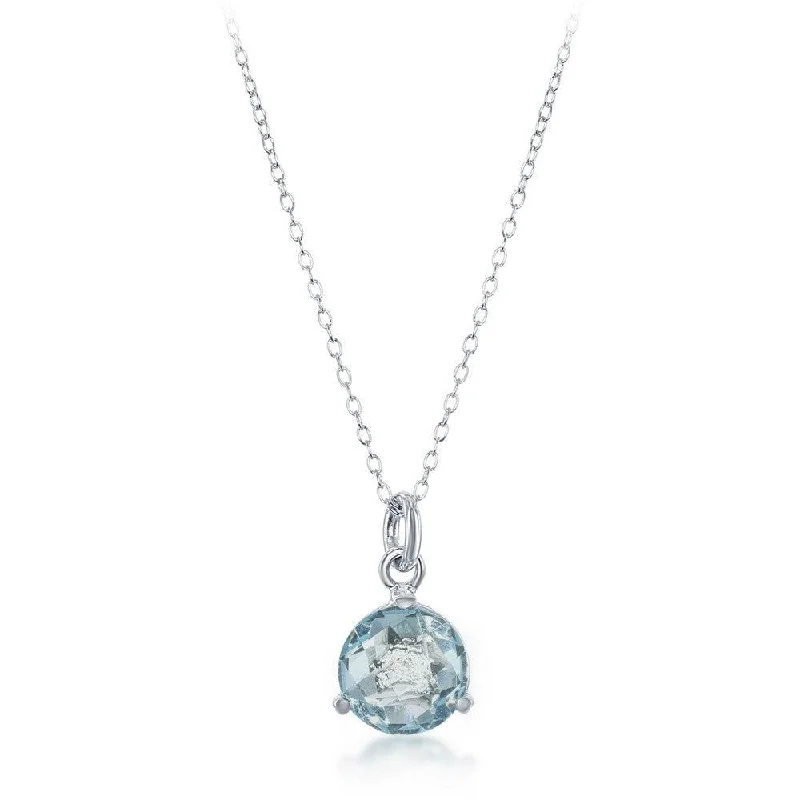 Ladies necklaces modern flair-Sterling Silver Round Blue Topaz Triple Prong Necklace