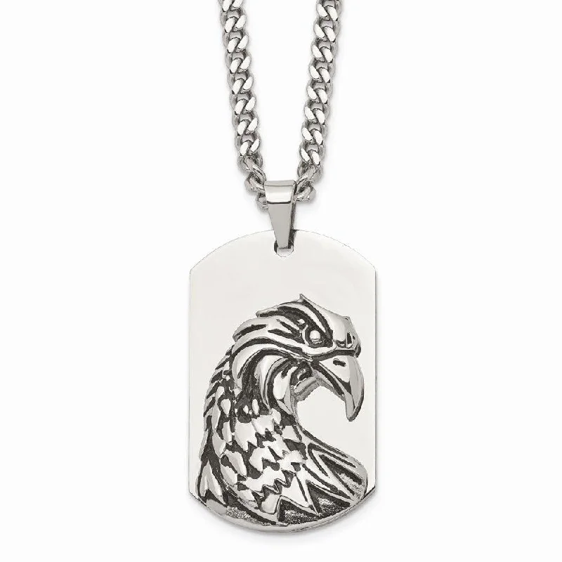 Ladies necklaces choker styles-Stainless Steel Polished and Antiqued Eagle Necklace