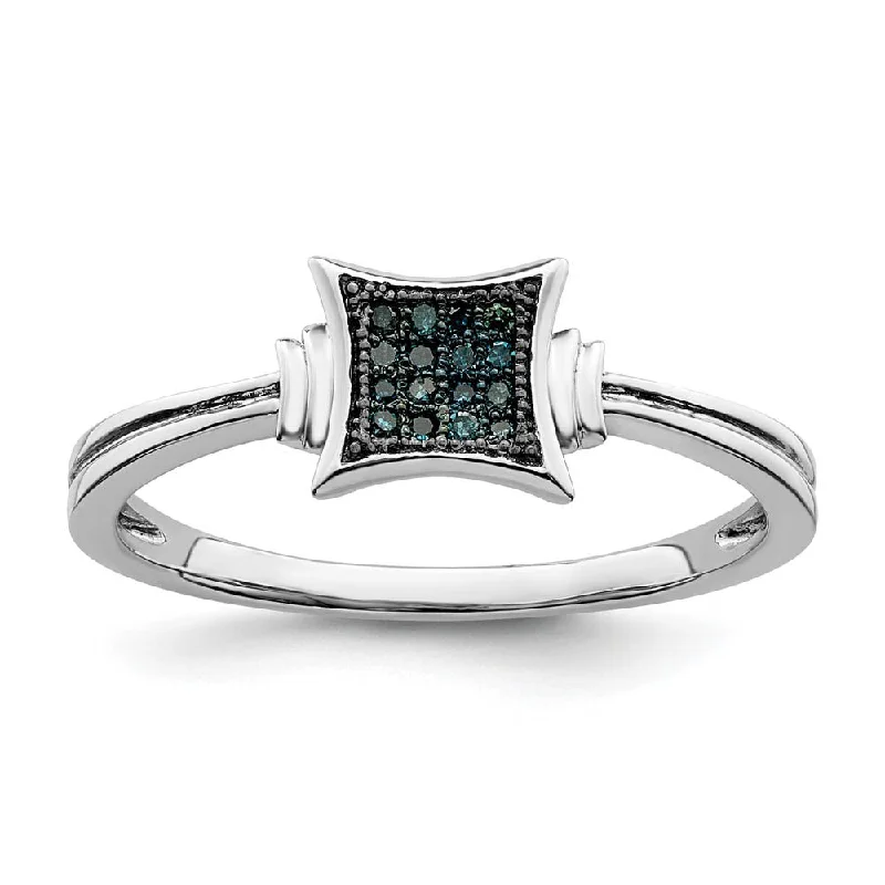 Ladies ring pearl accents-1/20 Ctw Blue Diamond 6mm Concave Square Ring in Sterling Silver