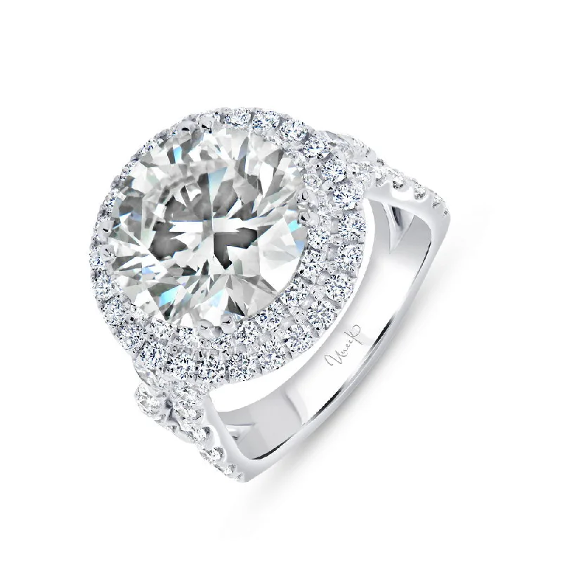 Ladies engagement rings pave settings-Uneek Radiance Collection Double-Halo Engagement Ring