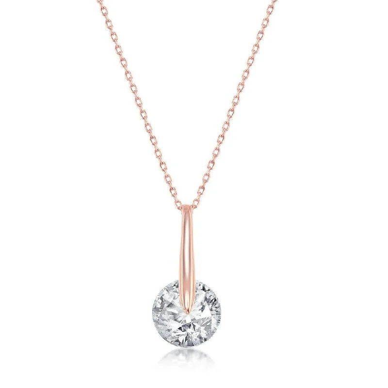 Ladies necklaces investment value-Sterling Silver Rose Gold Plated Spinning Round CZ Necklace