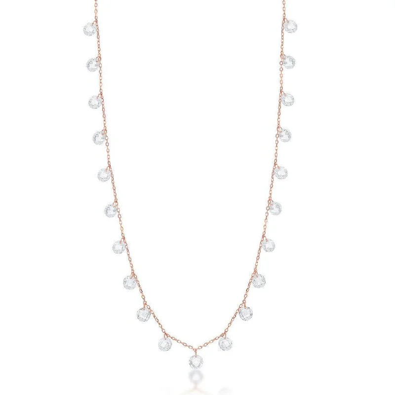 Ladies necklaces sapphire accents-Sterling Silver Rose GP Linked Cubic Zirconia Necklace