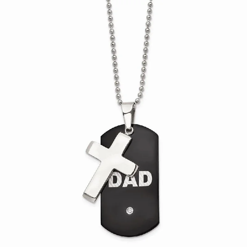 Ladies necklaces light luxury-Stainless Steel Black IP-plated Dog Tag with CZ Cross Necklace