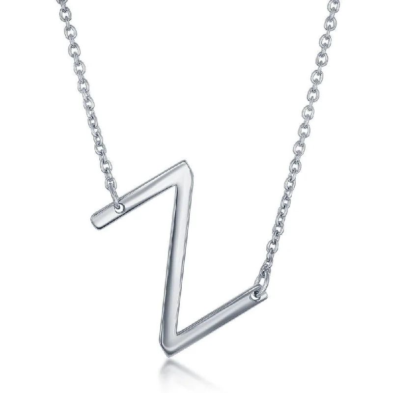 Ladies necklaces age suitability-Sterling Silver Sideways Z Initial Necklace