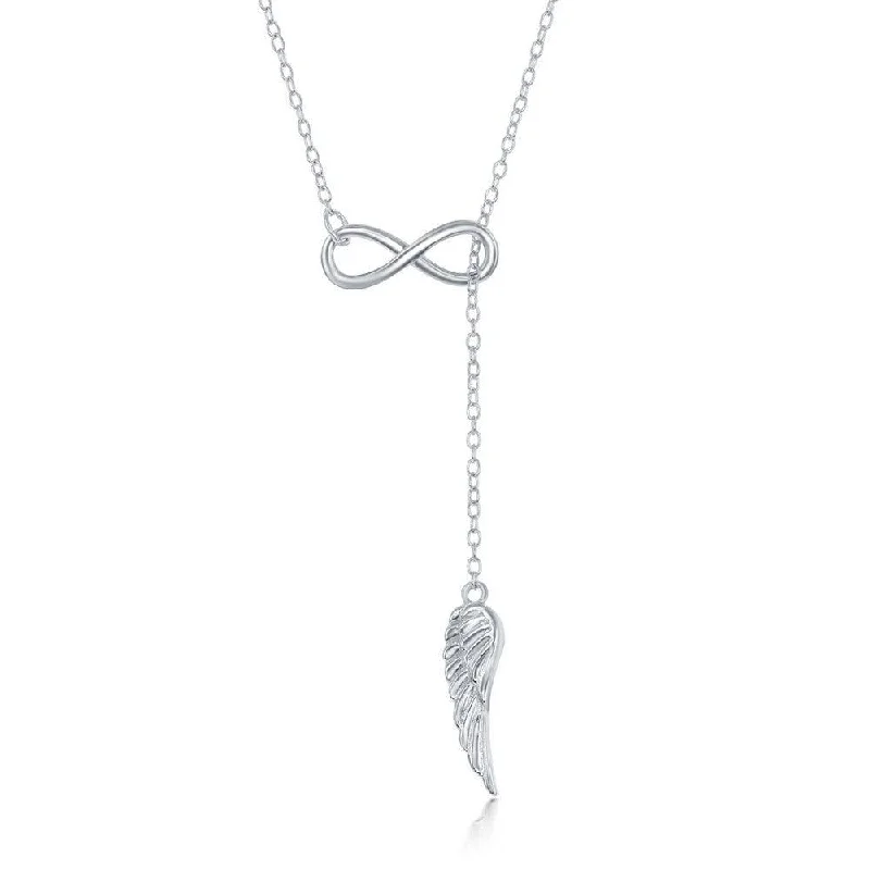 Ladies necklaces friendship tokens-Sterling Silver Hanging Angel Wing Bolo Necklace