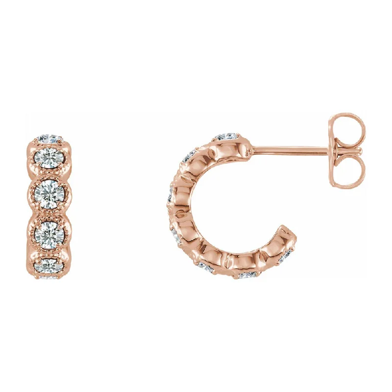 Ladies earrings white gold-14K White, Yellow or Rose Gold 7/8 CTW Diamond Small J Hoop Earrings