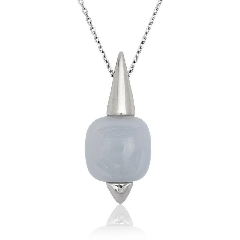 Ladies necklaces diamond pendants-Sterling Silver Blue Chalcedony Necklace