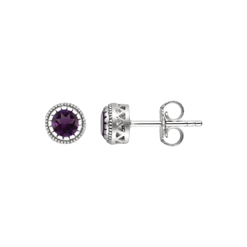 Ladies earrings Christmas styles-Amethyst February Birthstone 8mm Stud Earrings in 14k White Gold