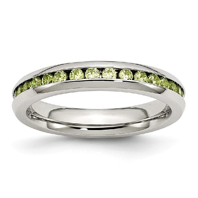 Ladies ring top brands-4mm Stainless Steel And Light Green Cubic Zirconia Stackable Band