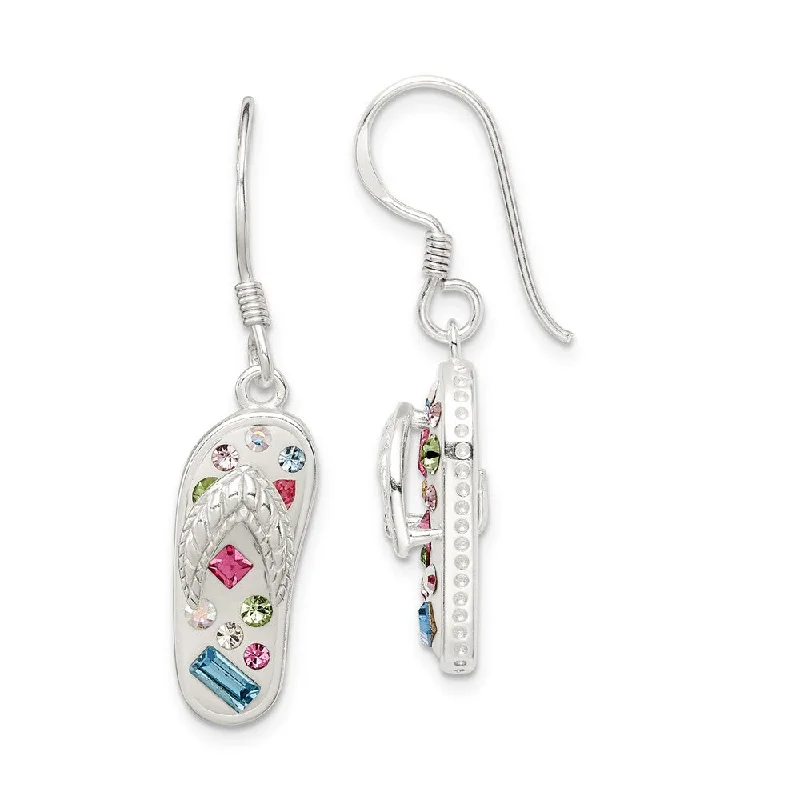 Ladies earrings memory keepsakes-Multi Color Crystal Collage Flip flop Earrings in Sterling Silver