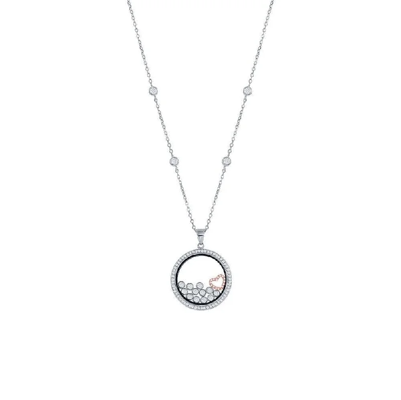 Ladies necklaces customer reviews-Sterling Silver RG Floating Heart & Round CZ's in a Disc Necklace