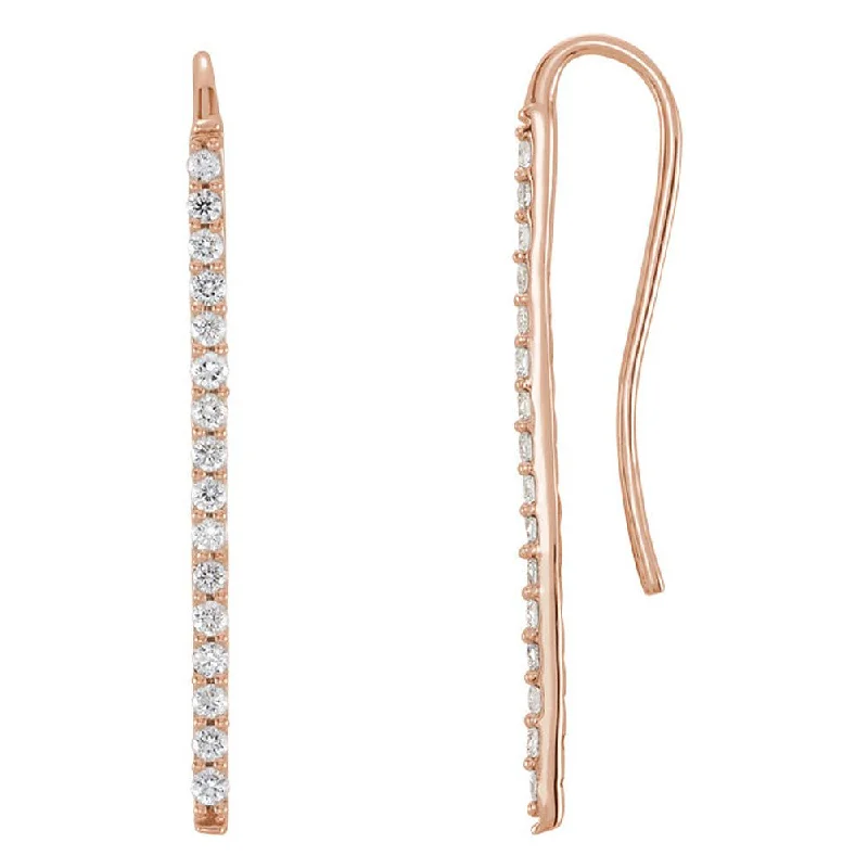 Ladies earrings latest trends-1.3 x 23mm 14k Rose Gold 1/3 CTW (H-I, I1) Diamond Bar Earrings