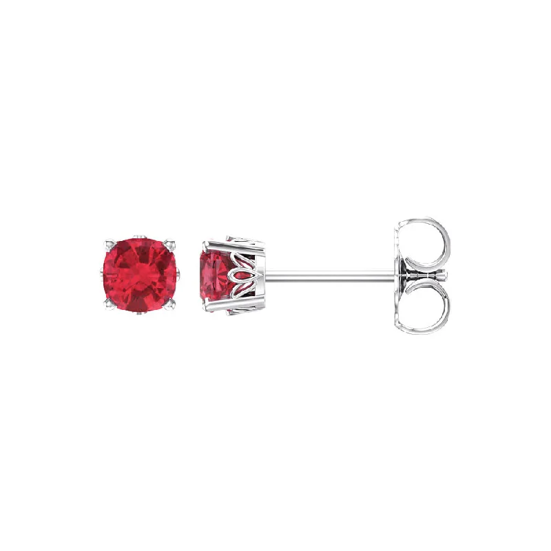 Ladies earrings 2025 trends-4mm Cushion Lab Created Ruby 14k White Gold Stud Earrings