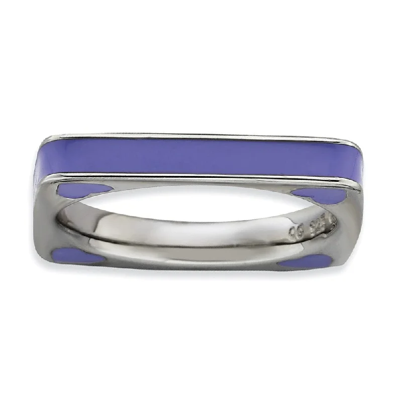 Ladies ring investment value-3.25mm Silver and Purple Enamel Stackable Square Band