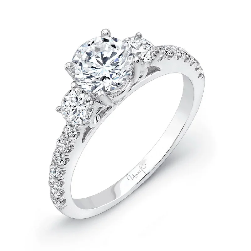 Ladies engagement rings size guide-Uneek Best of the Best Collection Three-Stone Round Engagement Ring