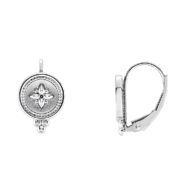 Ladies earrings online shopping-9 x 14mm (9/16 Inch) 14k White Gold Beaded Disc Lever Back Earrings