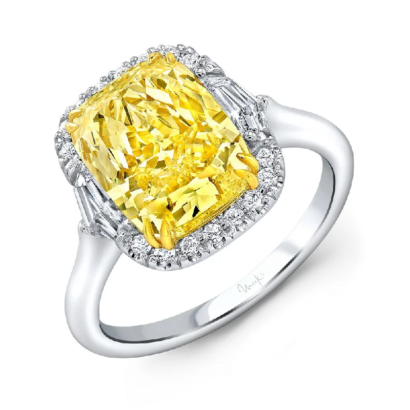 Ladies engagement rings conflict-free-Uneek Natureal Collection Halo Cushion Cut Yellow Diamond Engagement Ring