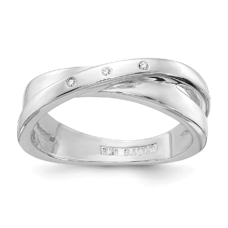 Ladies ring minimalist styles-3 Stone .03 Ctw Diamond Crossover Rhodium Plated Sterling Silver Ring