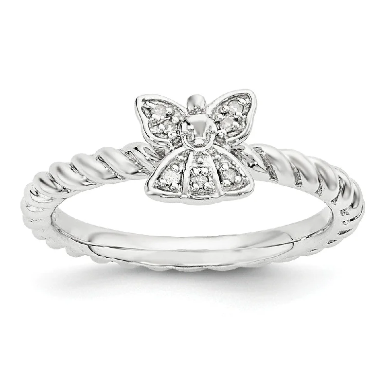 Ladies ring limited editions-Sterling Silver Stackable .035ctw I3 H-I Diamond 6mm Angel Ring