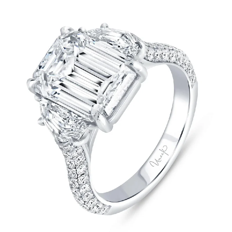 Ladies engagement rings proposal ideas-Uneek Signature Collection 3-Sided Emerald Cut Diamond Engagement Ring