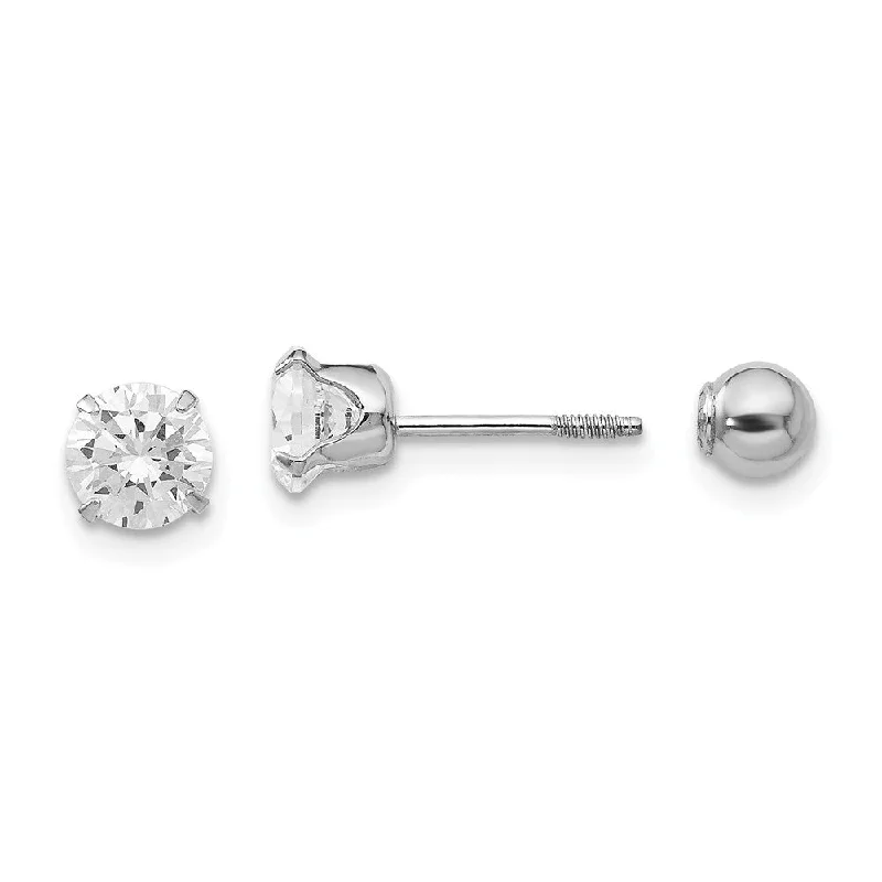 Ladies earrings anniversary choices-Reversible 5mm Cubic Zirconia and 4mm Ball Earrings in 14k White Gold