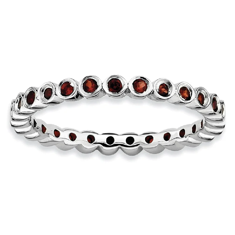 Ladies ring ring finger-2.25mm Sterling Silver and Garnet Bezel Set Stackable Band