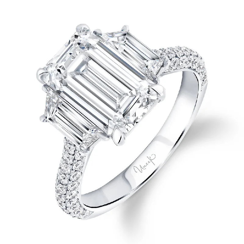 Ladies engagement rings delicate bands-Uneek Signature Collection Three-Stone Emerald Cut Diamond Engagement Ring