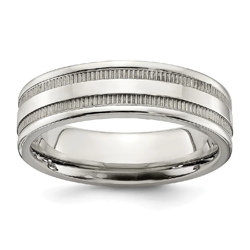 Ladies ring luxurious designs-6mm Stainless Steel Coin Edge Grooved Standard Fit Band