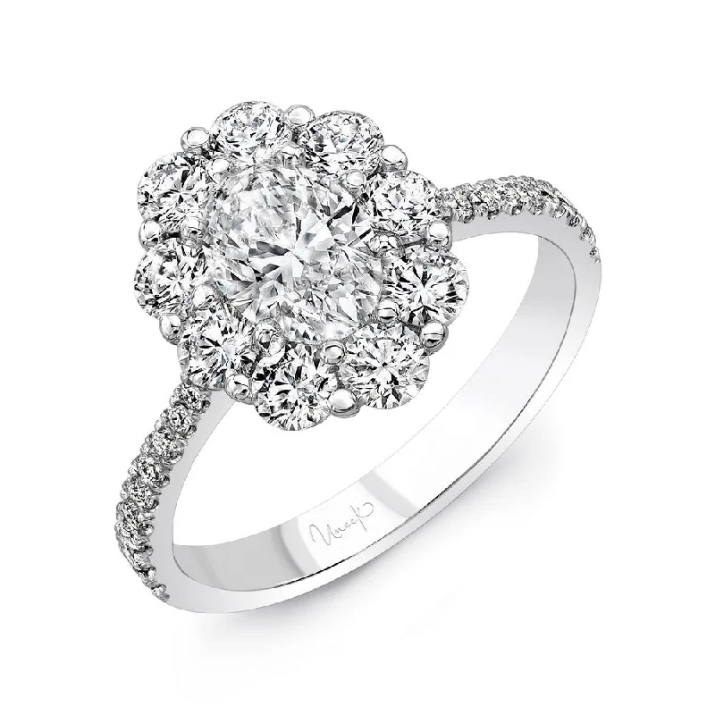 Ladies engagement rings worldwide trends-Uneek Oval Diamond Engagement Ring Petals Collection Round Diamond Halo