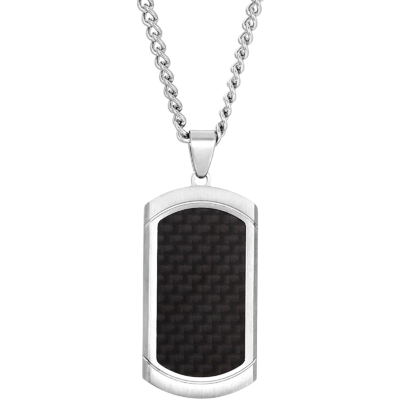 Ladies necklaces sapphire accents-Invicta Men's Dog Tag Pendant Necklace - Inlaid Carbon Fiber Steel, 24 inch | N8165