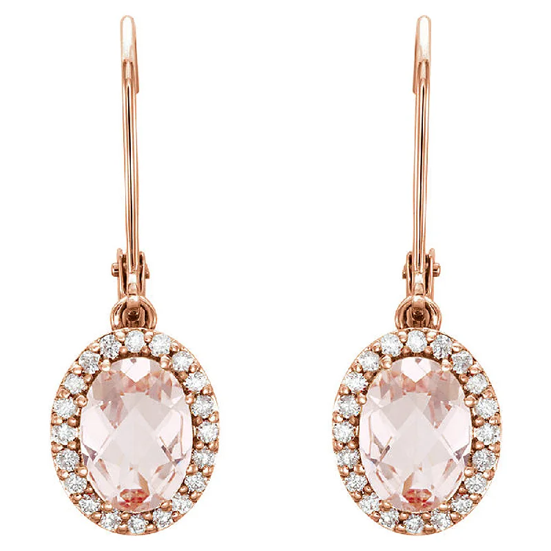 Ladies earrings daily wear-7 x 23mm 14k Rose Gold Morganite & 1/5 CTW (G-I, I1) Diamond Earrings